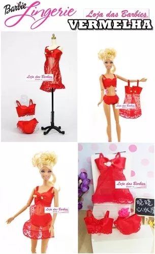 Roupa Lingerie Luxo Camisola Para Boneca Barbie + Sapatos