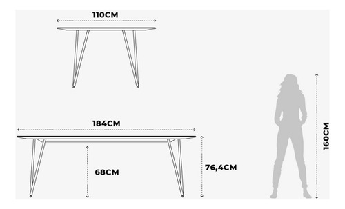 Moveis Mesa Comedor Rectangular 6 Pers Ultra Delgada Vidrio Color de la tapa Black/Matte