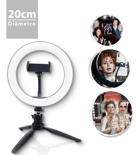 Imagem 1 de 6 de Ring Light - 20cm -iluminador Led Com Suporte 3000k A 6000k