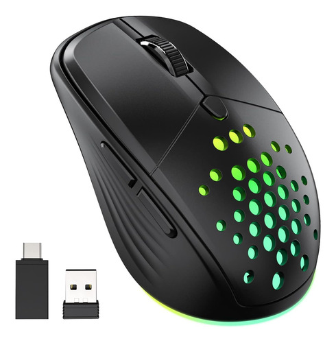 Mouse Inalambrico Negro Recargable Led + 2 Receptores