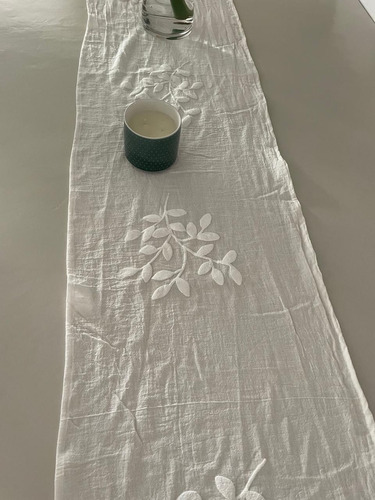 Caminos De Mesa Individual Doble Gasas Algodón Hojas 2,50 Cm Blanco Mitre