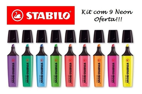 Marca Texto Stabilo Boss Neon Kit Com 9 Unidades - Promoção1