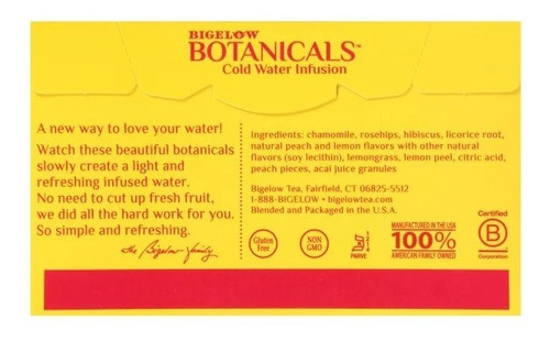 Te Bigelow Frio Melocoton Limonada Acai Peach Botanicals