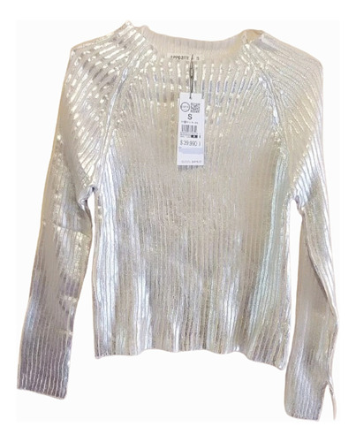 Sweater Mujer Tejido Counter Plateado, Talla S, Opposite.