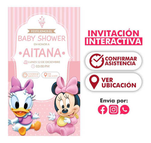 Invitación Digital De Baby Shower Temática De Minnie Y Daisy