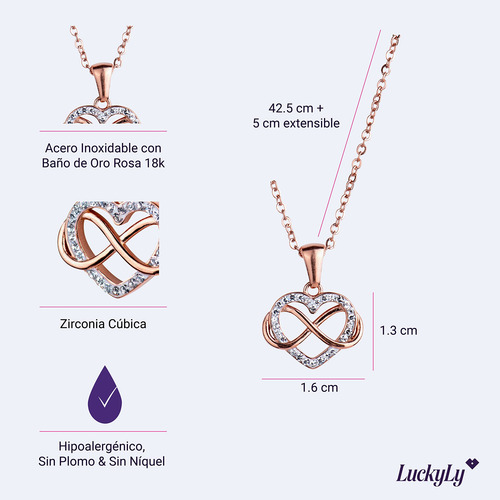 Luckyly Collar De Mujer Corazón E Infinito Con Zirconia