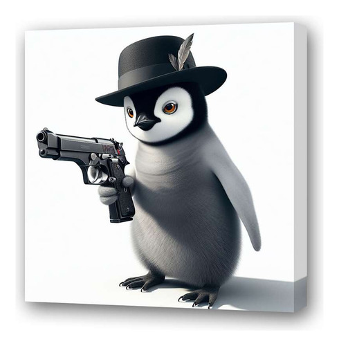 Cuadro 30x30cm Pinguino Gangster Mafia Con Una Pistola