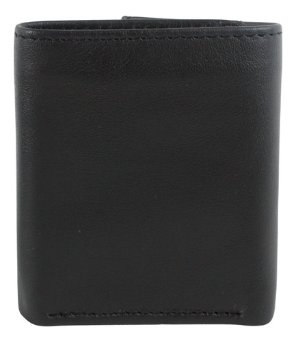 Cartera Hombre Piel Triple Cierre Interno Grabado Láser Negro