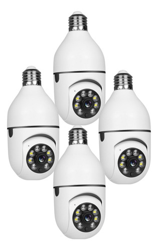 Kit 4 Câmeras Segurança Lâmpada 360 Wifi Ip Hd Visão Noturna Cor Branca