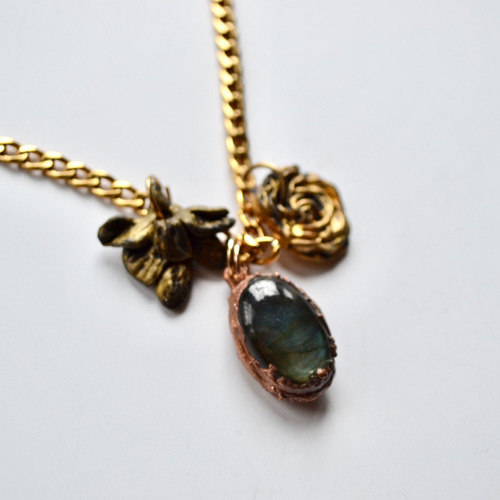 Collar Piedra Labradorita, Flores, Joyeria De Autor, Cod1