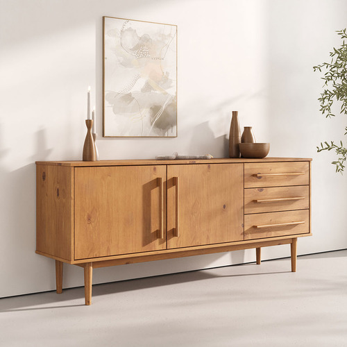 Buffet Madeira 170cm Espaço Amplo 3 Gavetas Freijó Tecca