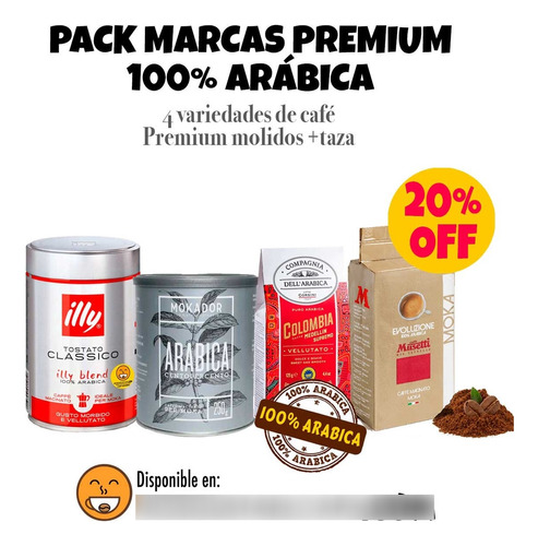 Set 4 Cafés Italianos Premium, 100% Arábica, Molidos