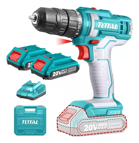 Taladro 3/8 10mm 20v Super Con 2 Bat 1,5amp, Cargador Total Frecuencia 220-240v 50/60hz Color Turquesa  TDLI20028 UFA.