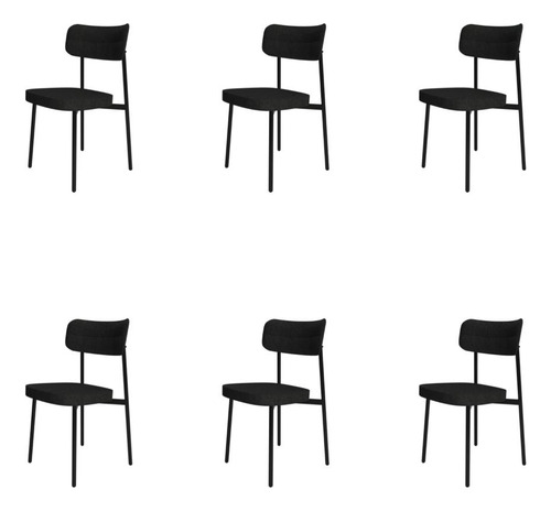 6 Unidades Cadeira Alloa Fixa C/4 Pés 50 X 44,7 X 83,8 Cm Cor Corriente Preto