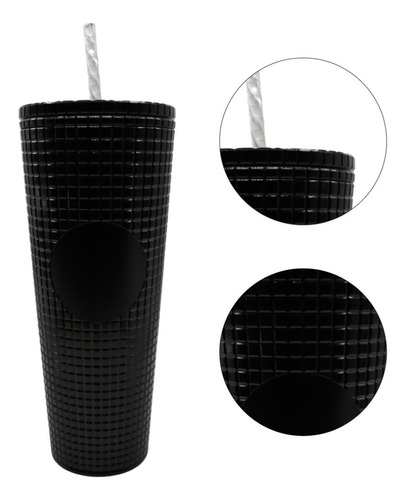 Termo Tumbler Vaso Studded Plastico Popote 700 Ml Colores Color Negro Brilloso Plano