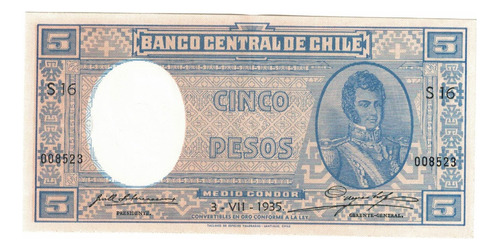 Billete De Chile 5 Pesos (medio Cóndor) Fechado 03-07-1935