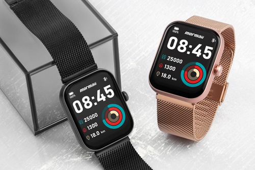 Relógio Mormaii Smartwatch Rose Digital Molifeuap/7j Correia Rosa Bisel Rosa Fundo Preto