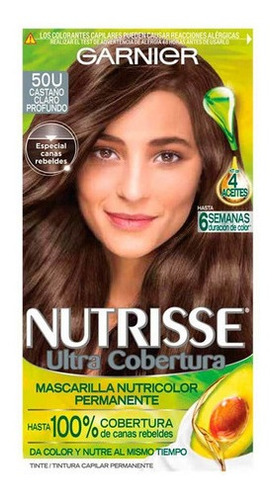 Kit Tintura Garnier  Nutrisse ultra cobertura Mascarilla nutricolor permanente tono 50u castaño claro profundo para cabello