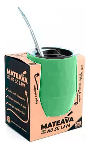 Mate Termico Bombilla Tapa Antivuelco No Se Lava Mateava Color Verde