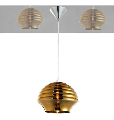 Lustre Pendente Algebar Dourado Vidro Decoração Avant E27 1x Cor Aço cromado