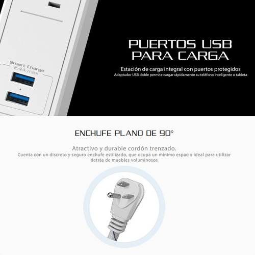 Protector De Sobretensión Forza Fsp-612usbw, 6 Tomas + 2 Usb
