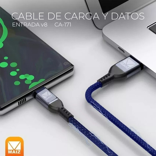 3pz Cable Micro Usb V8 Reforzado Tela Puntas Metálicas 3m