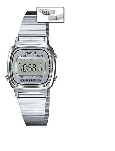 Reloj Casio La-670w Digital Acero Inoxidable Timer Crono Wr