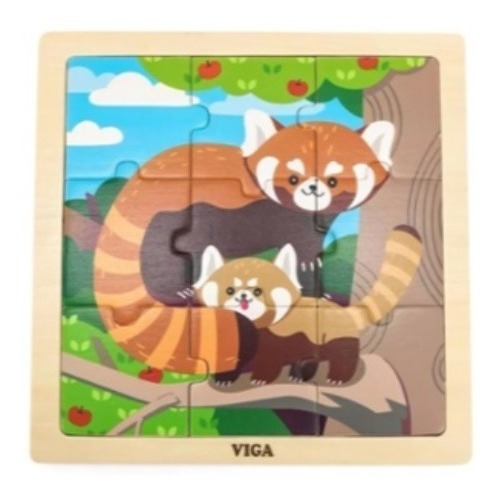 Juguete Madera Viga Puzzle 9 Piezas Didactico Panda Rojo