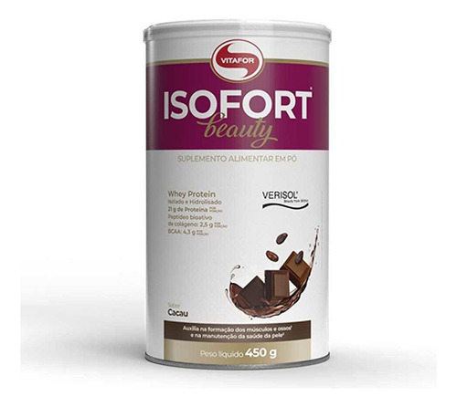 Suplemento Em Pó Vitafor Isofort Beauty Whey Protein Com Colageno Verisol Lata De 450g Sabor Cacau