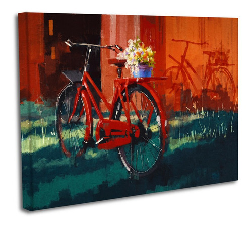 Cuadro Lienzo Canvas 80x120cm Pintura Bicicleta Flores Oleo