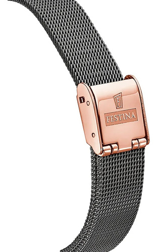 Reloj Festina F20717.1 Mujer Analógico Mademoiselle Malla Negro Bisel Rose Fondo Nacarado