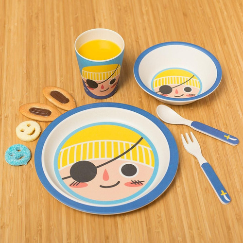 Set De Vajilla Para Bebe En Bambú Vaso, 2 Platos Y Cubiertos
