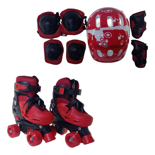 Patins 4 Rodas Vermelho Com Kit De Proteção Elite Tm:32/35