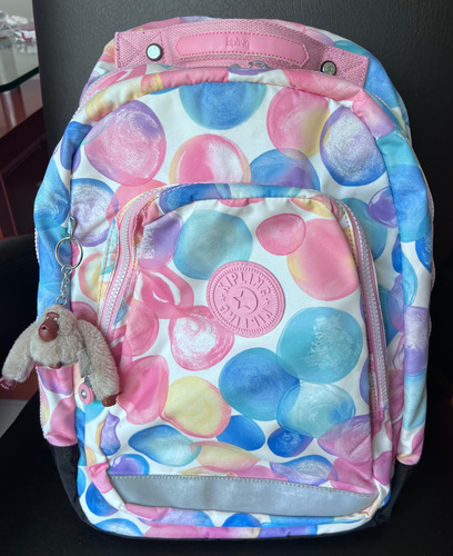 Mochila Kipling Class Room Original Rosa Con Burbujas De Colores Estampado (Usado)