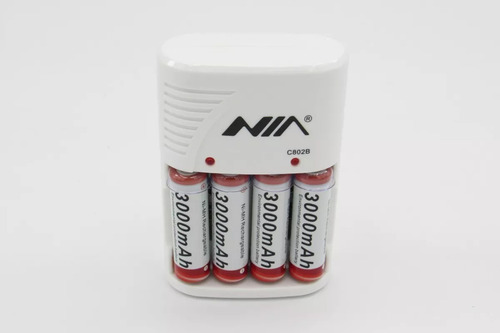 Cargador Y 4 Pilas Baterías Recargables Aa 3000 Mah