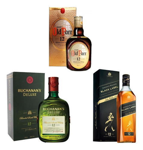 Whisky Grand Old Parr 1l + Black Label 1l + Buchanan's 1l