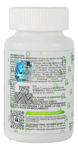 Suplemento Proher Natura Spirulina PHN F.VIT Pote con 90 cápsulas Sin sabor