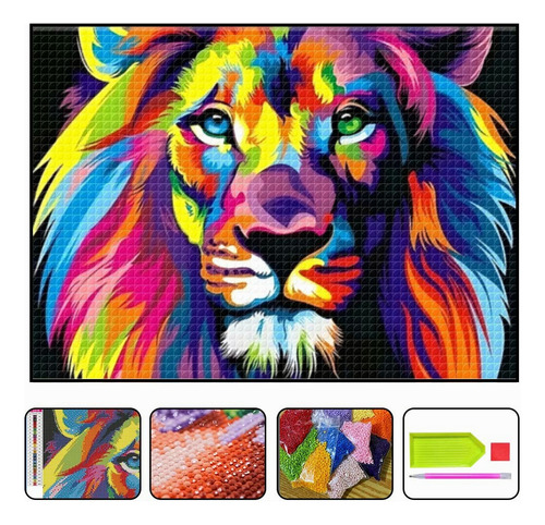 Pintura 5d Diy De Diamante León 50*40cm Color Azul Color Del Armazón Azul