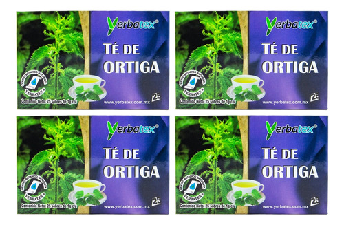 Pack 4 Té De Ortiga Con 25 Sobres Cada Uno Yerbatex