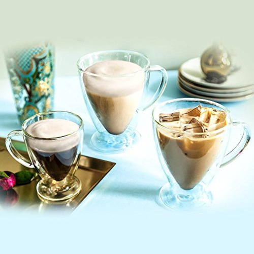 Juego De 2 Tazas Premium De Cristal Para Cafe 15 Oz.