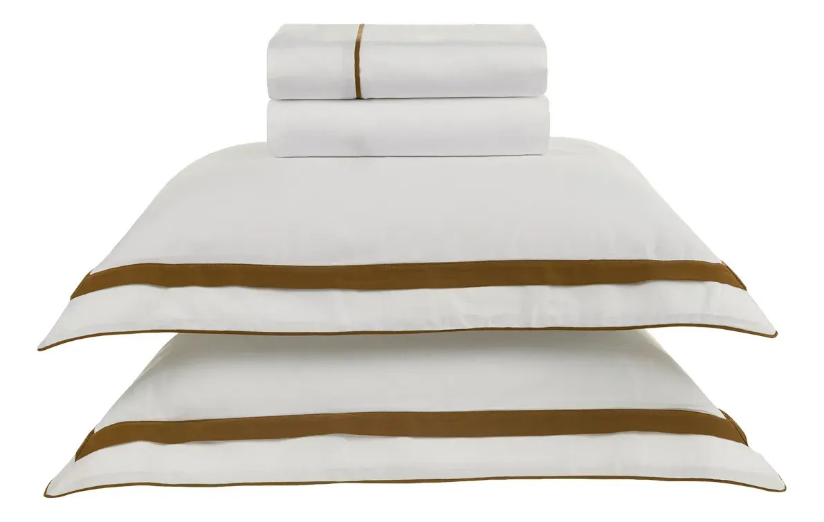 Jogo De Cama Casal Algodão Egípcio 300 Fios Lara Karsten Cor Branco/bronze