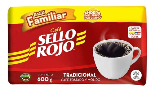 Cafe Sello Rojo Grano Molido 600 Grs, 100% Colombiano