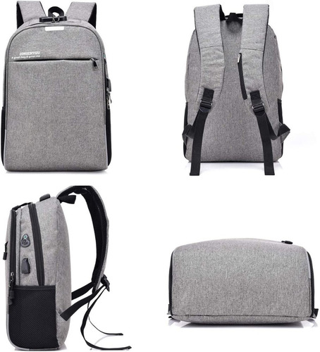 Imagen 8 de 8 de Mochila Gris Impermeable Y Antirrobo Con Conector Usb