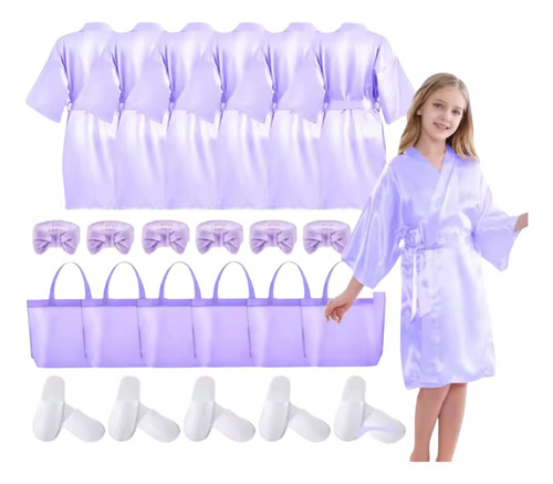 Set 24pz Spa Niñas Fiesta Spa Day Party Bata Skincare 6 Años Morado