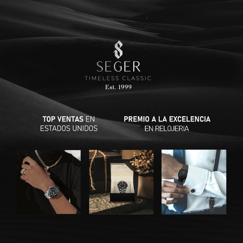 Imagen 3 de 6 de Reloj Hombre Seger 9238 Original Eeuu Cuero Elegante Color De La Malla Negro Color Del Bisel Plateado