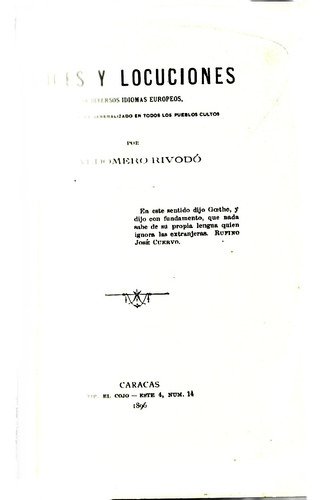 Voces Y Locuciones De Diversos Idiomas Europeos Caracas 1896