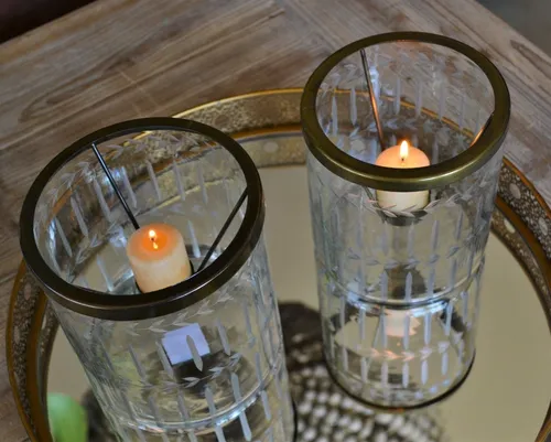 Set X2 Fanales Porta Velas C/aro De Metal