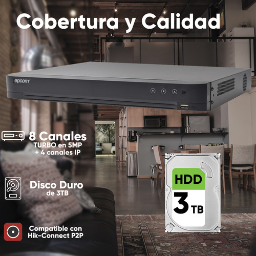 Epcom Kit de Cámaras de Seguridad Exterior Metálicas Con Micrófono Integrado Disco Duro 3TB Modelo B50KIT-PLUS8-SC+3TB Video Vigilancia TurboHD 1080p CCTV 8 Cámaras Bala