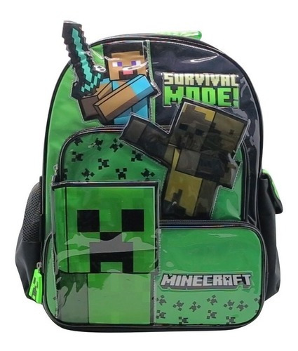 Mochila Cresko 18 Espalda Minecraft Survival Mode (mi107) Color Verde Diseño de la tela Liso