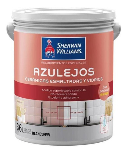Pinturas Sherwin Williams Rec. Especial Para Azulejos 3.6 Lt Acabado Semibrillo Color Blanco